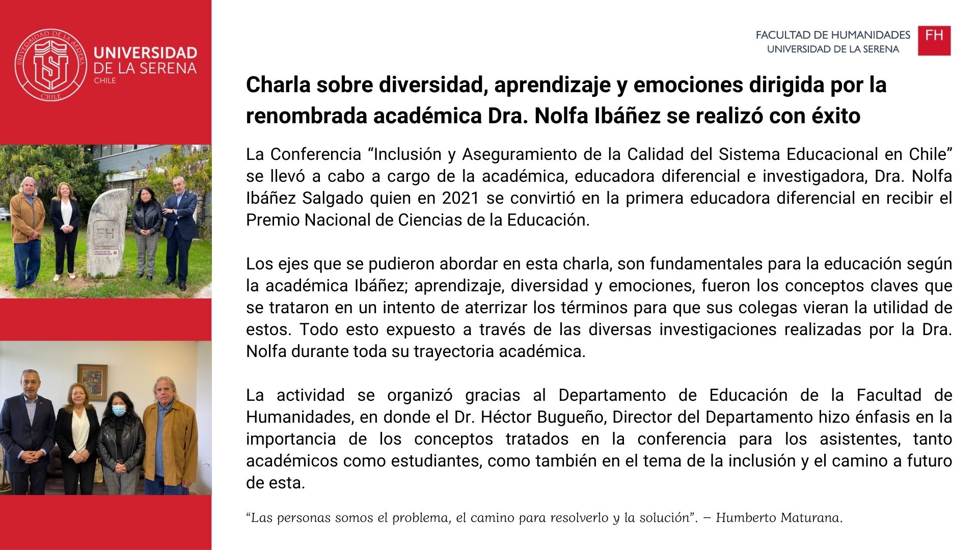 Charla sobre diversidad, aprendizaje y emociones dirigida por la renombrada académica Dra. Nolfa Ibáñez se realizócon éxito